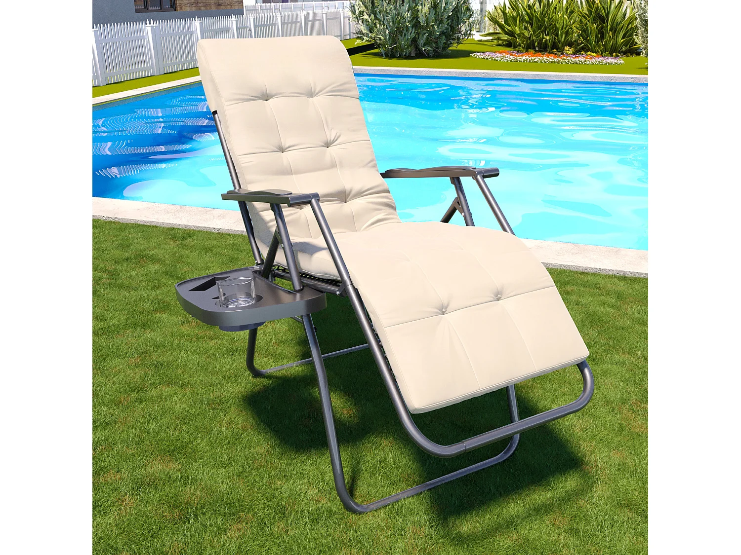 2 Sedie Sdraio Con Cuscino Imbottito E Portavivande Poltrona Relax Reclinabile Gravità 0 Design Ergonomico Richiudibile In Acciaio Portata Max 120 Kg