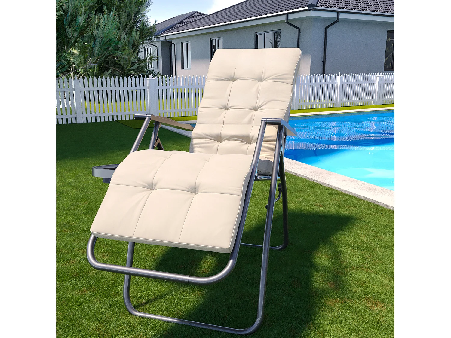 2 Sedie Sdraio Con Cuscino Imbottito E Portavivande Poltrona Relax Reclinabile Gravità 0 Design Ergonomico Richiudibile In Acciaio Portata Max 120 Kg