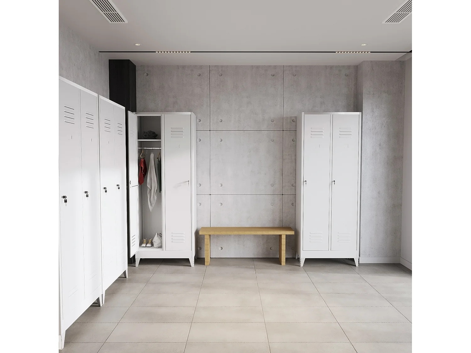 Armadietto Spogliatoio - 2 Posti in lamiera d'acciaio salvaspazio con chiave - Ripiano appendiabiti con ganci e porta cartellino - Per Interno, lavoro o piscina 180 x 33 x 68.5cm Grigio