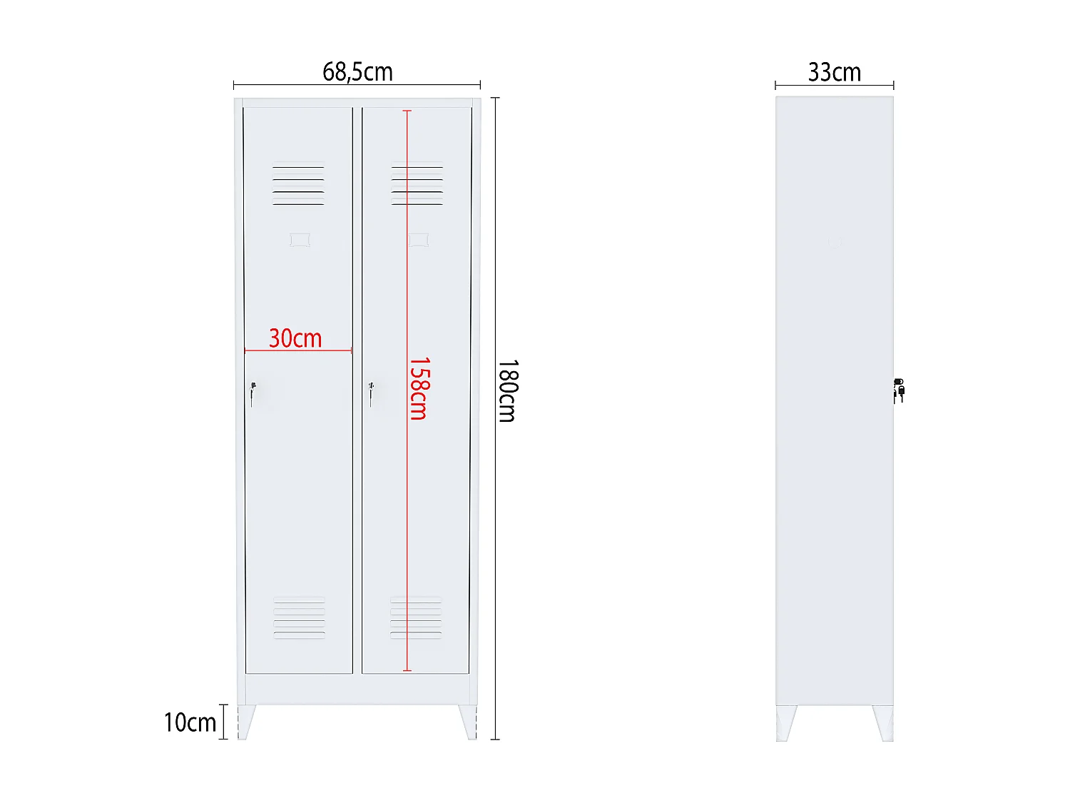 Armadietto Spogliatoio - 2 Posti in lamiera d'acciaio salvaspazio con chiave - Ripiano appendiabiti con ganci e porta cartellino - Per Interno, lavoro o piscina 180 x 33 x 68.5cm Grigio