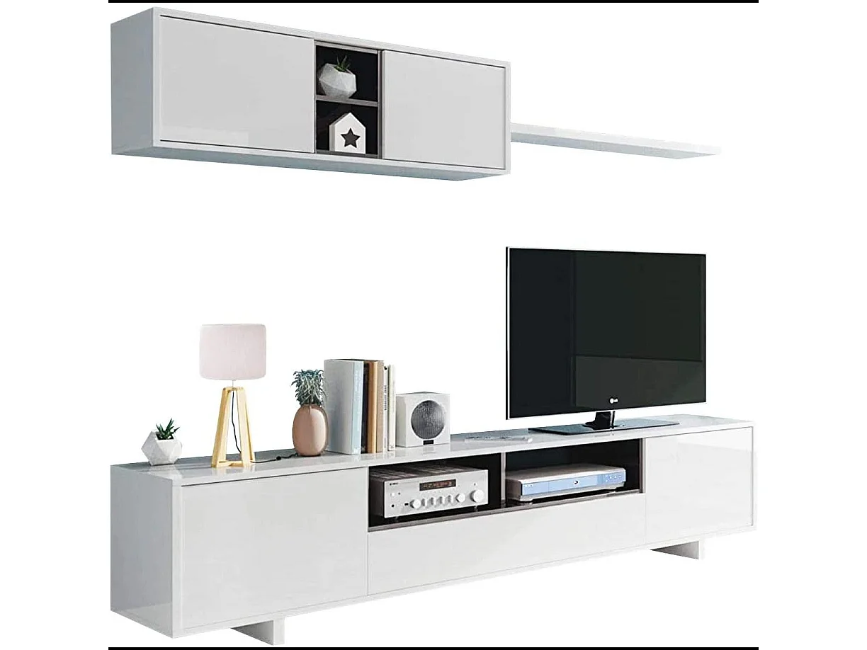 Parete Attrezzata Mobile Swiss Mobile Soggiorno TV Mensola Modulo Sospeso Salotto Legno Base Televisione Sala da Pranzo Design 200 x 41 x 46 cm Bianco