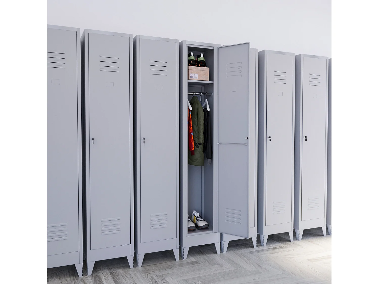 Armadietto Spogliatoio Armadio 1 Anta Slim Sporco Pulito In Lamiera Di Acciaio Salvaspazio Con Chiave Ripiano Appendiabiti Porta Cartellino 180 x 34 x 36 Cm Grigio