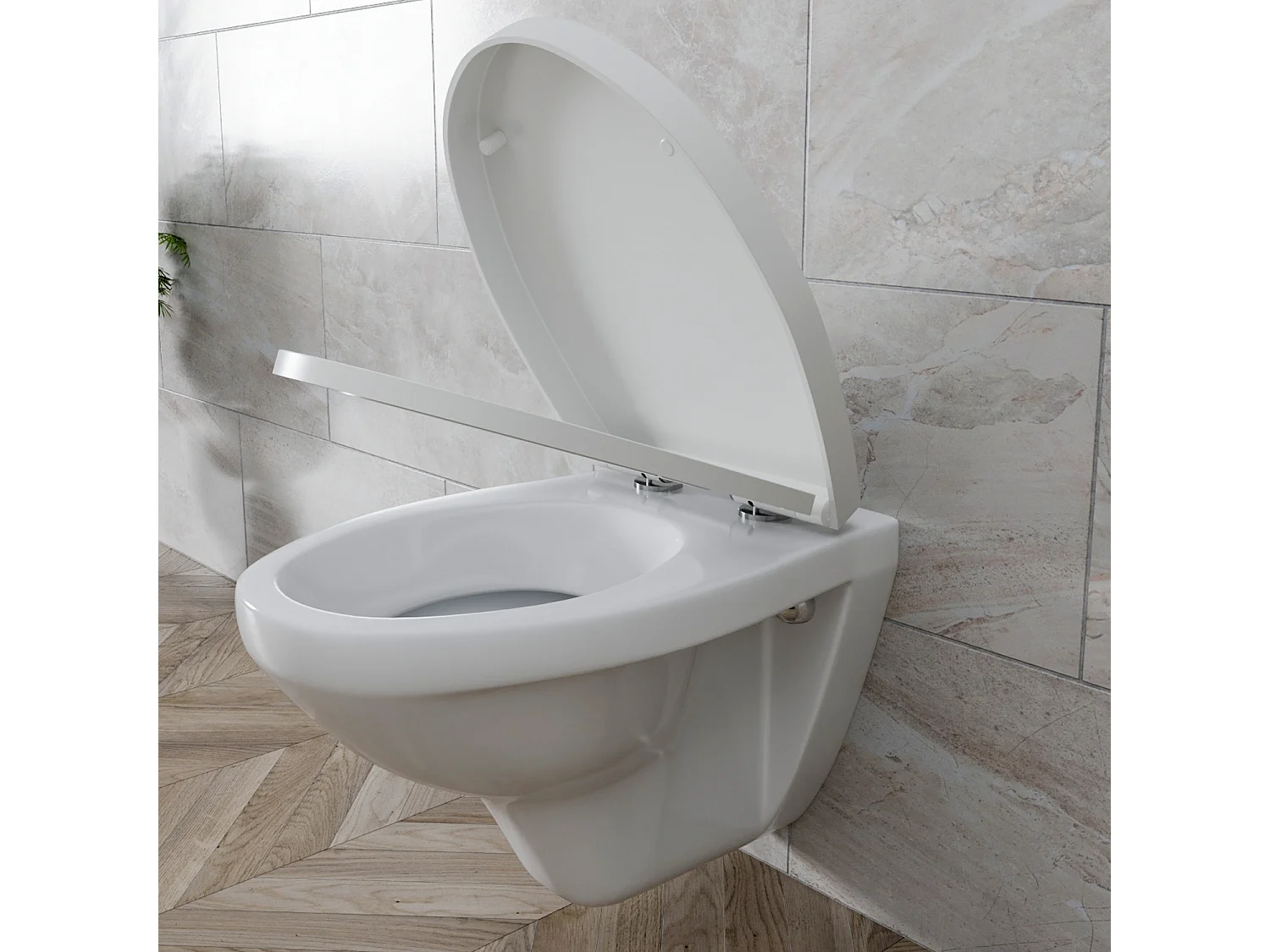 Sedile WC Copriwater Tavoletta UNIVERSALE Rapido Montaggio Con Soft Close Chiusura Ammortizzata In Plastica Antibatterica 458x370 Mm Bianco (Forma O)