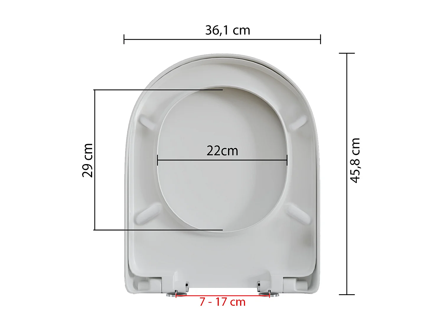 Sedile WC Copriwater Tavoletta UNIVERSALE Rapido Montaggio Con Soft Close Chiusura Ammortizzata In Plastica Antibatterica 458x361 Mm Bianco (Forma D)