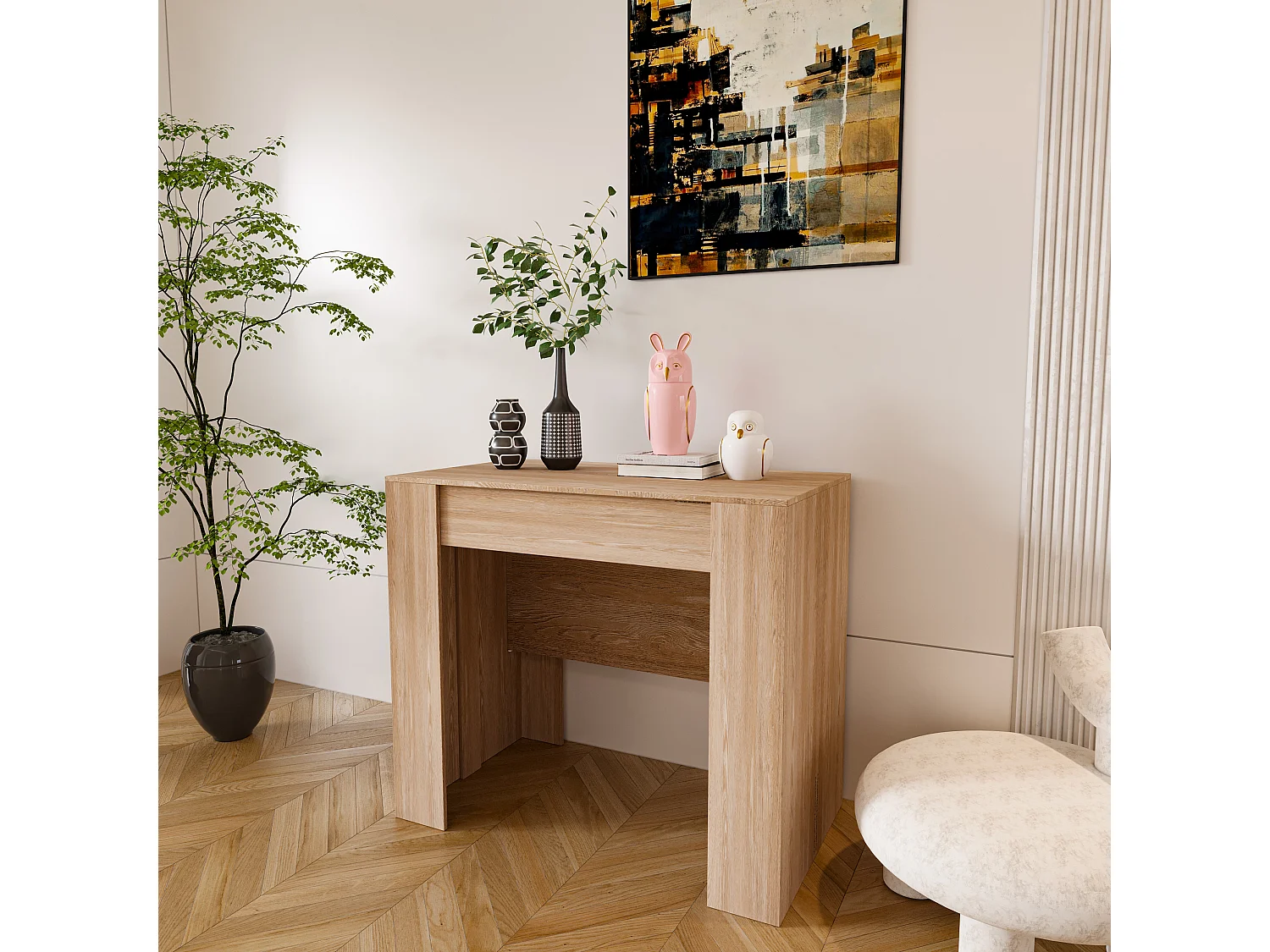 Tavolo Consolle Allungabile Oslo Fino A 2.37 Metri, Tavolo 10 Posti Salvaspazio Multiposizione, Design Moderno Ed Elegante, 78 x 51 x 90 cm Rovere