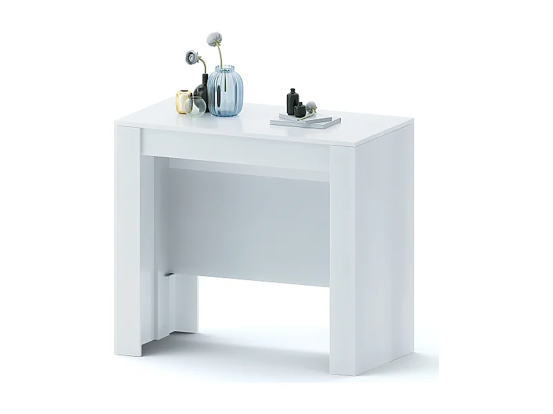 Tavolo Consolle Allungabile Oslo Plus Fino A 3 Metri, Tavolo 14 Posti Salvaspazio, Consolle per Casa E Ufficio, 78 x 51 x 90 cm, Bianco Lucido