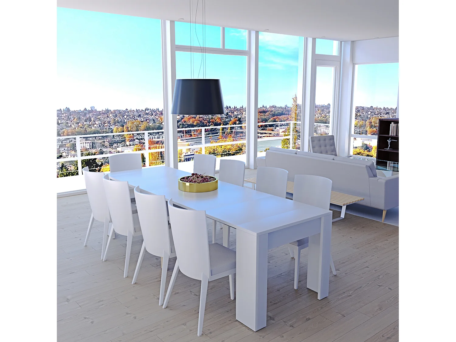 Tavolo Consolle Allungabile Oslo Plus Fino A 3 Metri, Tavolo 14 Posti Salvaspazio Multiposizione, Design Moderno 78 x 51 x 90 cm Bianco Lucido