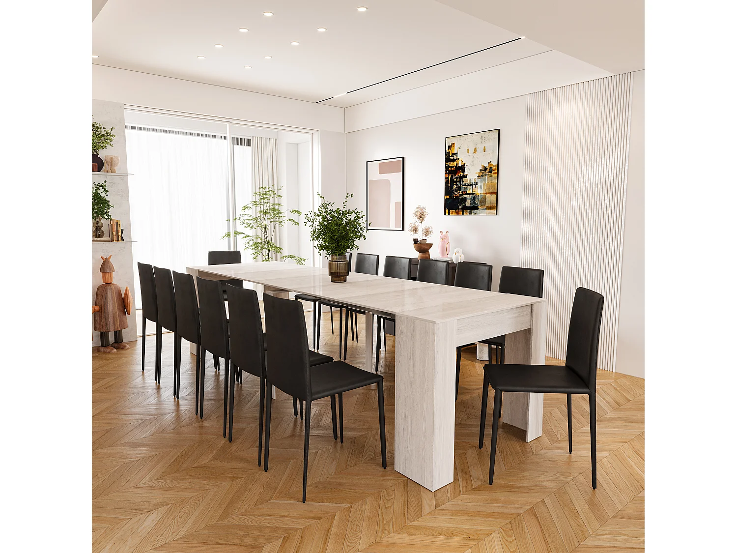 Tavolo Consolle Allungabile Oslo Plus Fino A 3 Metri, Tavolo 14 Posti Salvaspazio Multiposizione, Design Moderno 78 x 51 x 90 cm Bianco Lucido