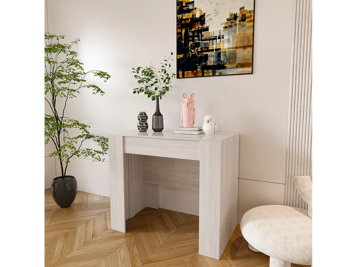 Tavolo Consolle Allungabile Fino A 3 Metri 14 Posti Salvaspazio Multiposizione Design Moderno Elegante Casa Ufficio 78x51x 90 cm Bianco Frassino