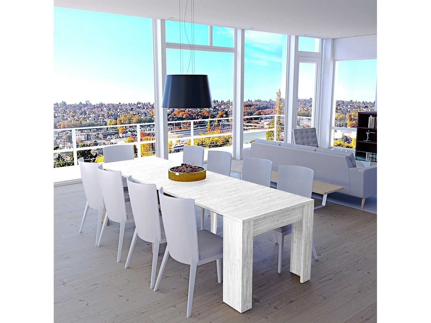 Tavolo Consolle Allungabile Fino A 3 Metri 14 Posti Salvaspazio Multiposizione Design Moderno Elegante Casa Ufficio 78x51x 90 cm Bianco Frassino
