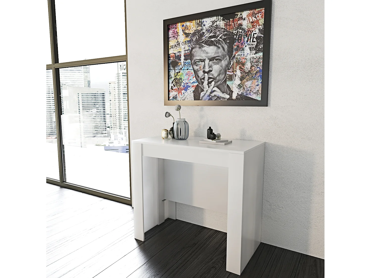 Tavolo Consolle Allungabile Oslo Fino A 2.37 Metri, Tavolo 10 Posti Salvaspazio Multiposizione, Design Moderno Elegante 78 x 51 x 90 cm Bianco Lucido