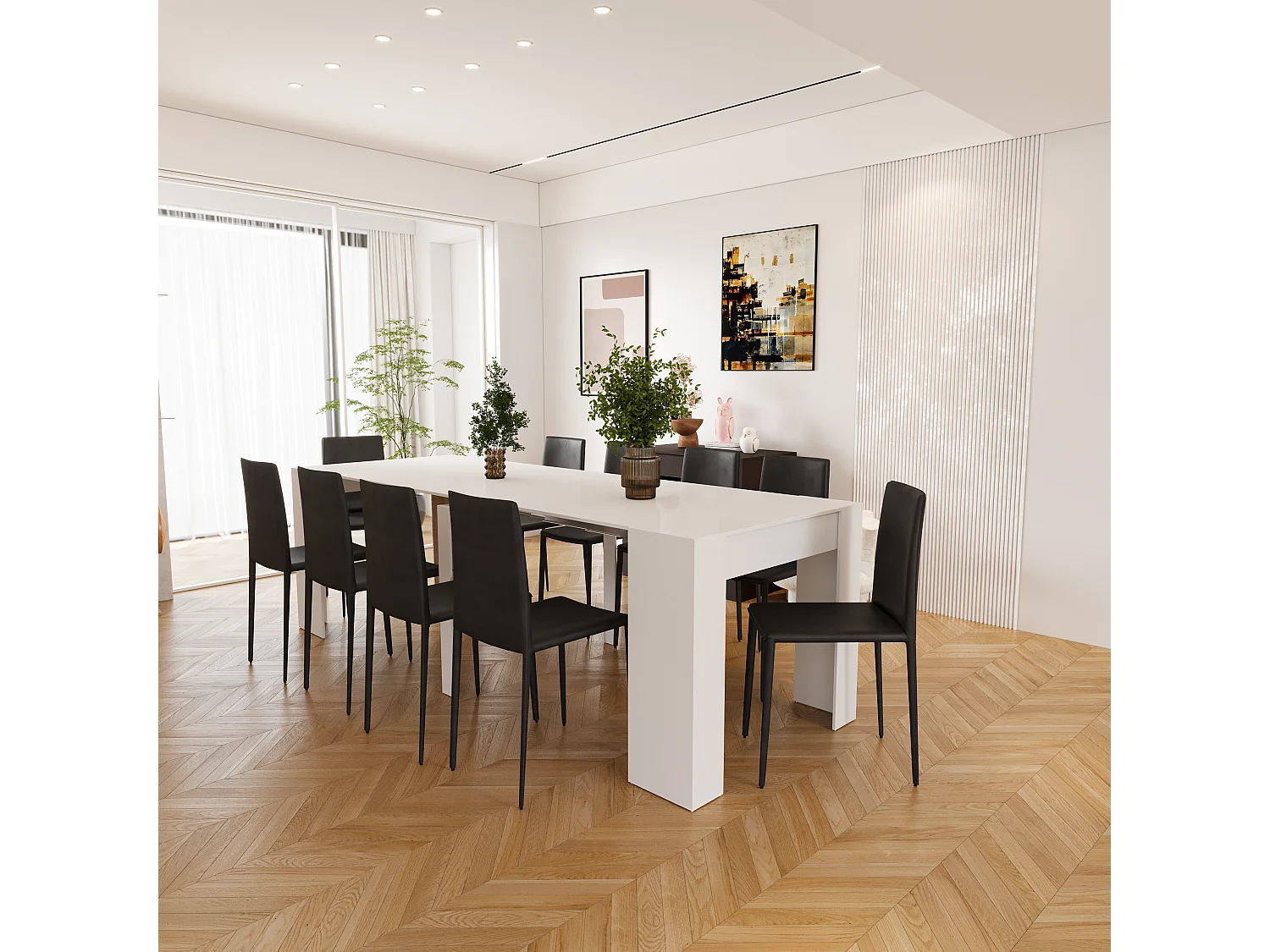 Tavolo Consolle Allungabile Oslo Fino A 2.37 Metri, Tavolo 10 Posti Salvaspazio Multiposizione, Design Moderno Elegante 78 x 51 x 90 cm Bianco Lucido