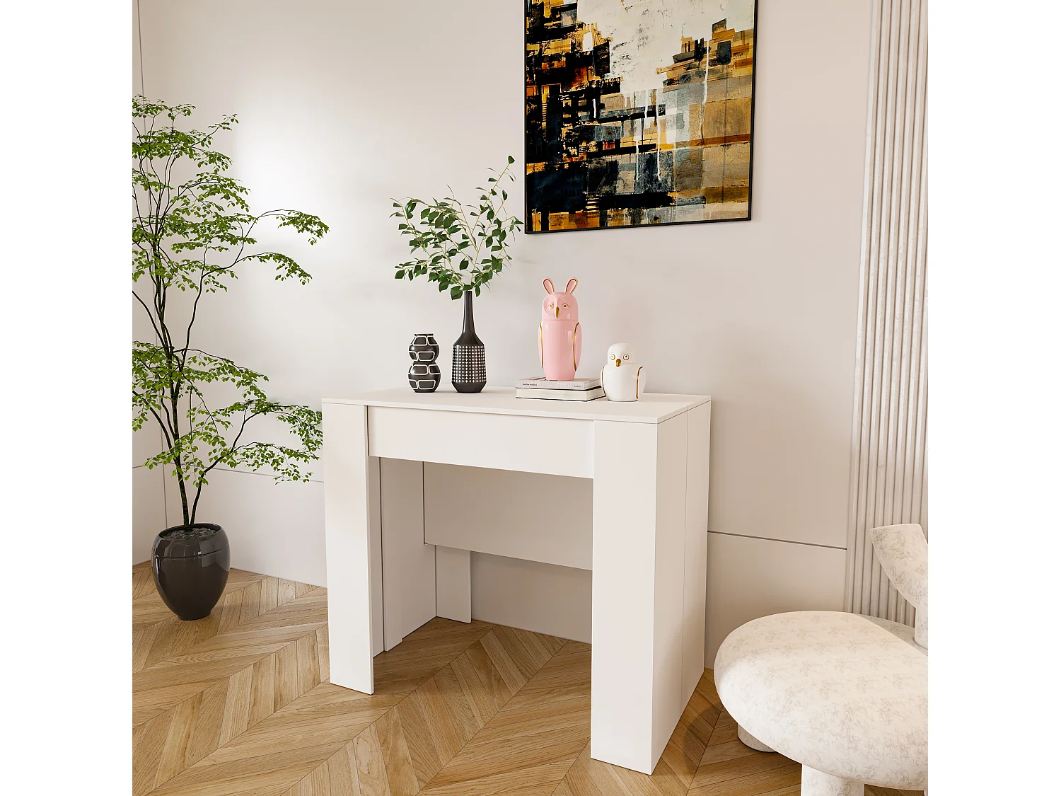 Tavolo Consolle Allungabile Oslo Fino A 2.37 Metri, Tavolo 10 Posti Salvaspazio Multiposizione, Design Moderno Elegante 78 x 51 x 90 cm Bianco Lucido