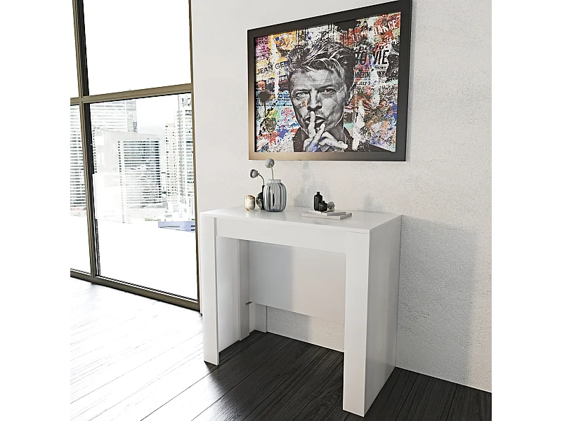 Tavolo Consolle Allungabile Oslo Fino A 2.37 Metri, Tavolo 10 Posti Salvaspazio Multiposizione, Design Moderno Elegante 78 x 51 x 90 cm Bianco Lucido