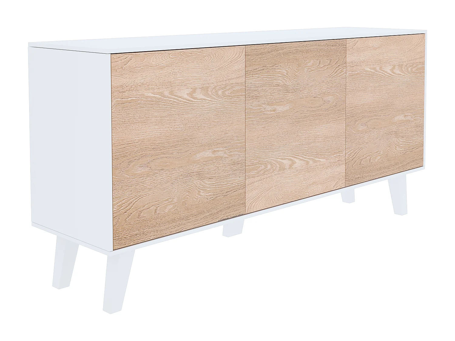 Credenza Gijòn Mobile Mobiletto Soggiorno Salotto Ingresso Sala da Pranzo 3 Ante 154 x 41 x 75 cm Colore Bianco Lucido Rovere Chiaro