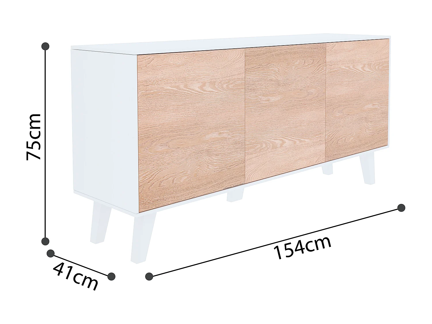 Credenza Gijòn Mobile Mobiletto Soggiorno Salotto Ingresso Sala da Pranzo 3 Ante 154 x 41 x 75 cm Colore Bianco Lucido Rovere Chiaro