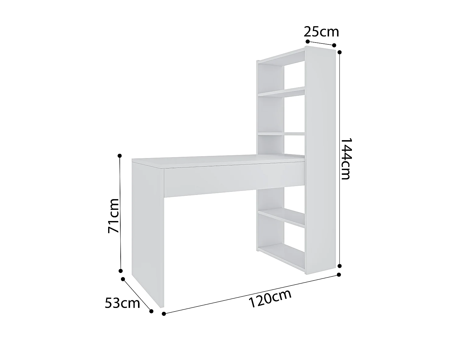 Scrivania Con Libreria Reversibile Salvaspazio Kirkensen Scrittoio Scaffali Laterali Mobile Desk Postazione Pc Da Studio Ufficio Soggiorno 120 x 144 x 53 cm Bianco