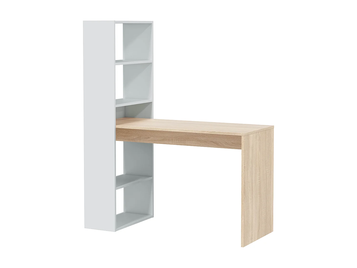 Scrivania Con Libreria Reversibile Scrittoio Scaffali Laterali Mobile Desk da Ufficio Soggiorno Sala Da Pranzo 120 x 144 x 53cm Colore Bianco e Rovere