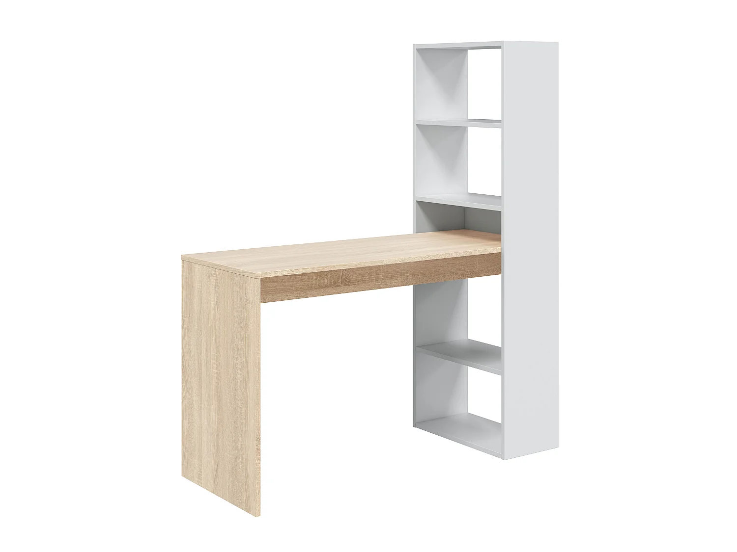 Scrivania Con Libreria Reversibile Scrittoio Scaffali Laterali Mobile Desk da Ufficio Soggiorno Sala Da Pranzo 120 x 144 x 53cm Colore Bianco e Rovere