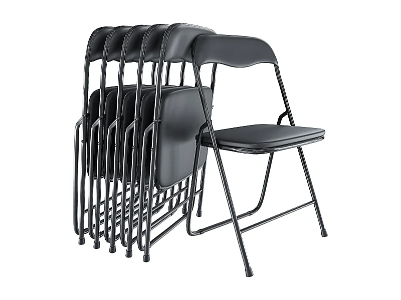 Set 6 Sedia Pieghevole Slim Opaca Metallo Sedie Salvaspazio Ufficio Casa Campeggio Salotto Cucina Ecopelle Comoda Seduta Imbottita 78x44x44 cm Nero