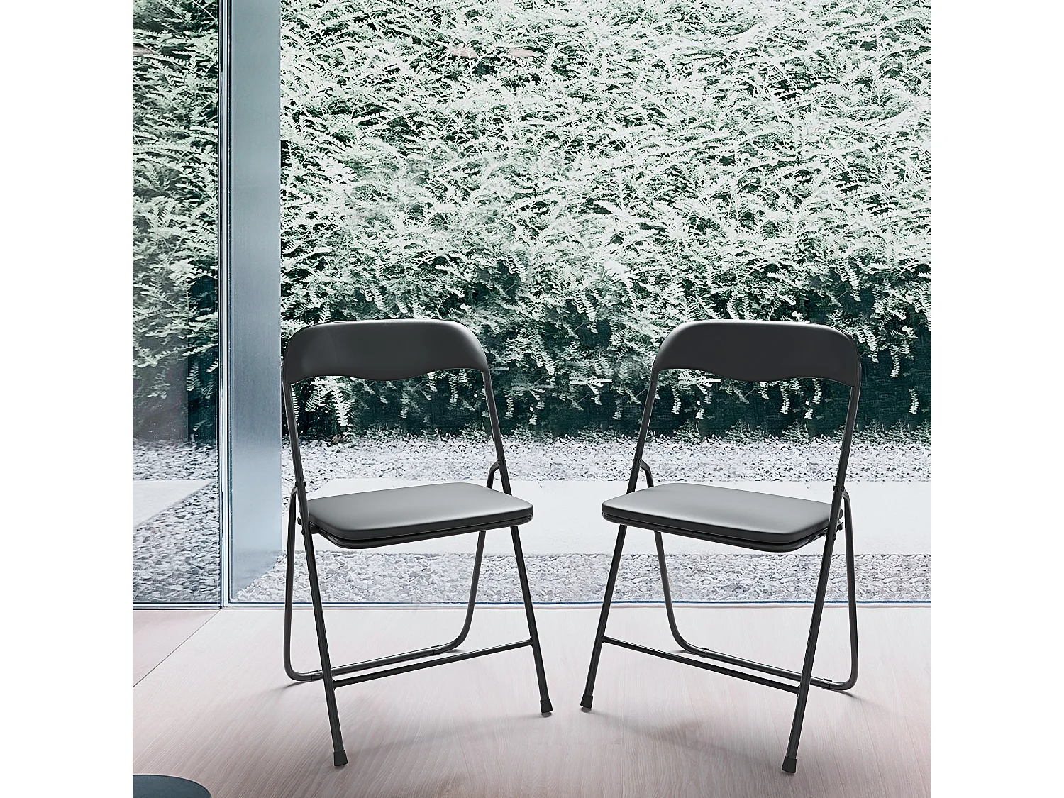 Set 6 Sedia Pieghevole Slim Opaca Metallo Sedie Salvaspazio Ufficio Casa Campeggio Salotto Cucina Ecopelle Comoda Seduta Imbottita 78x44x44 cm Nero