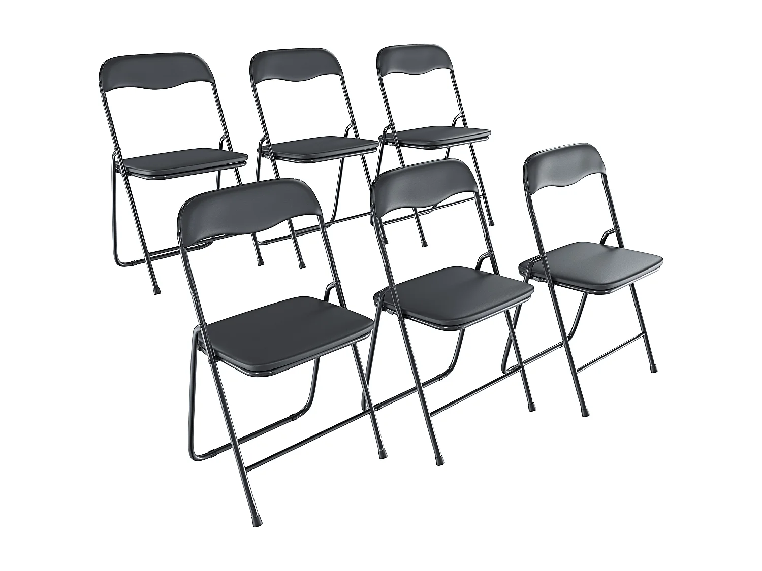 Set 6 Sedia Pieghevole Slim Opaca Metallo Sedie Salvaspazio Ufficio Casa Campeggio Salotto Cucina Ecopelle Comoda Seduta Imbottita 78x44x44 cm Nero