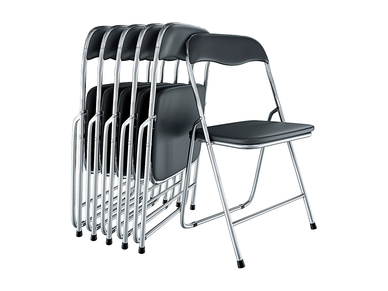 Set 6 Sedia Pieghevole Slim Opaca Metallo Sedie Salvaspazio Ufficio Casa Campeggio Salotto Cucina Ecopelle Comoda Seduta Imbottita 78x44x44 cm Nero