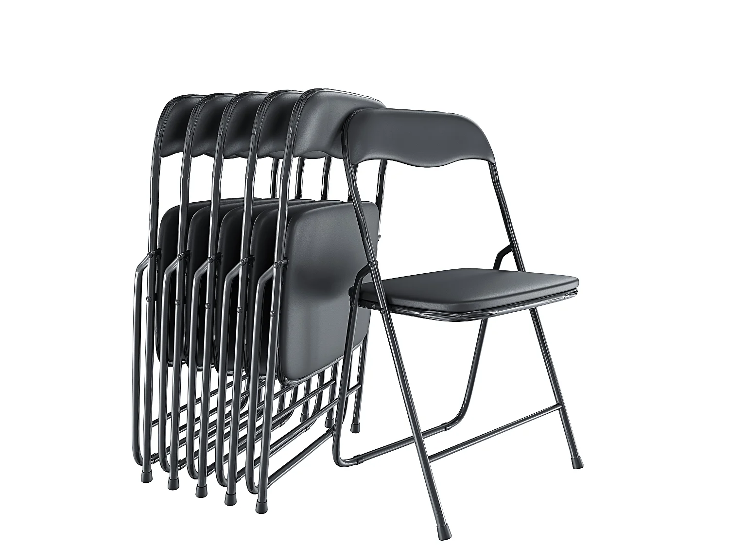 Set 6 Sedia Pieghevole Slim Opaca Metallo Sedie Salvaspazio Ufficio Casa Campeggio Salotto Cucina Ecopelle Comoda Seduta Imbottita 78x44x44 cm Nero