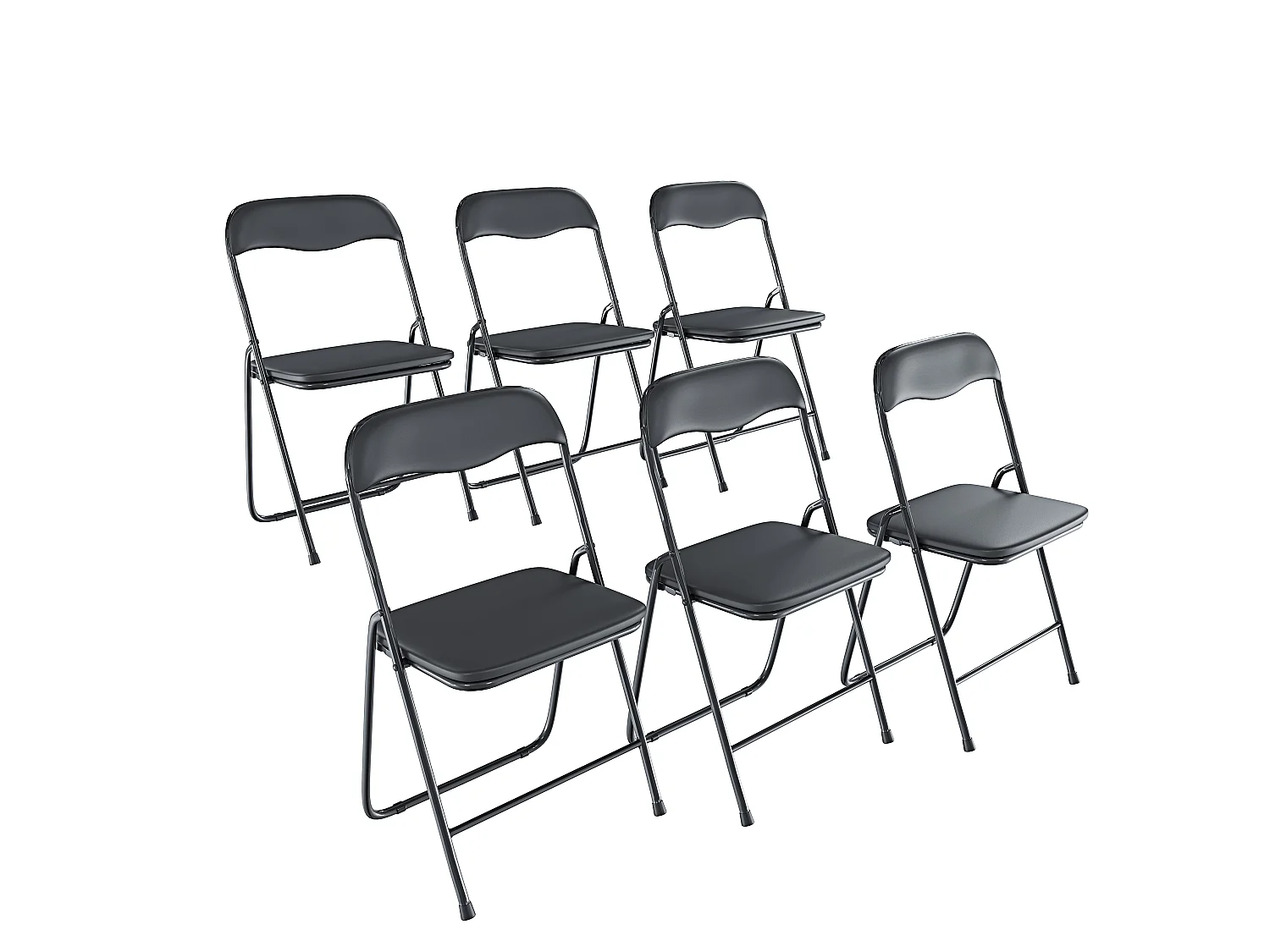 Set 6 Sedia Pieghevole Slim Opaca Metallo Sedie Salvaspazio Ufficio Casa Campeggio Salotto Cucina Ecopelle Comoda Seduta Imbottita 78x44x44 cm Nero