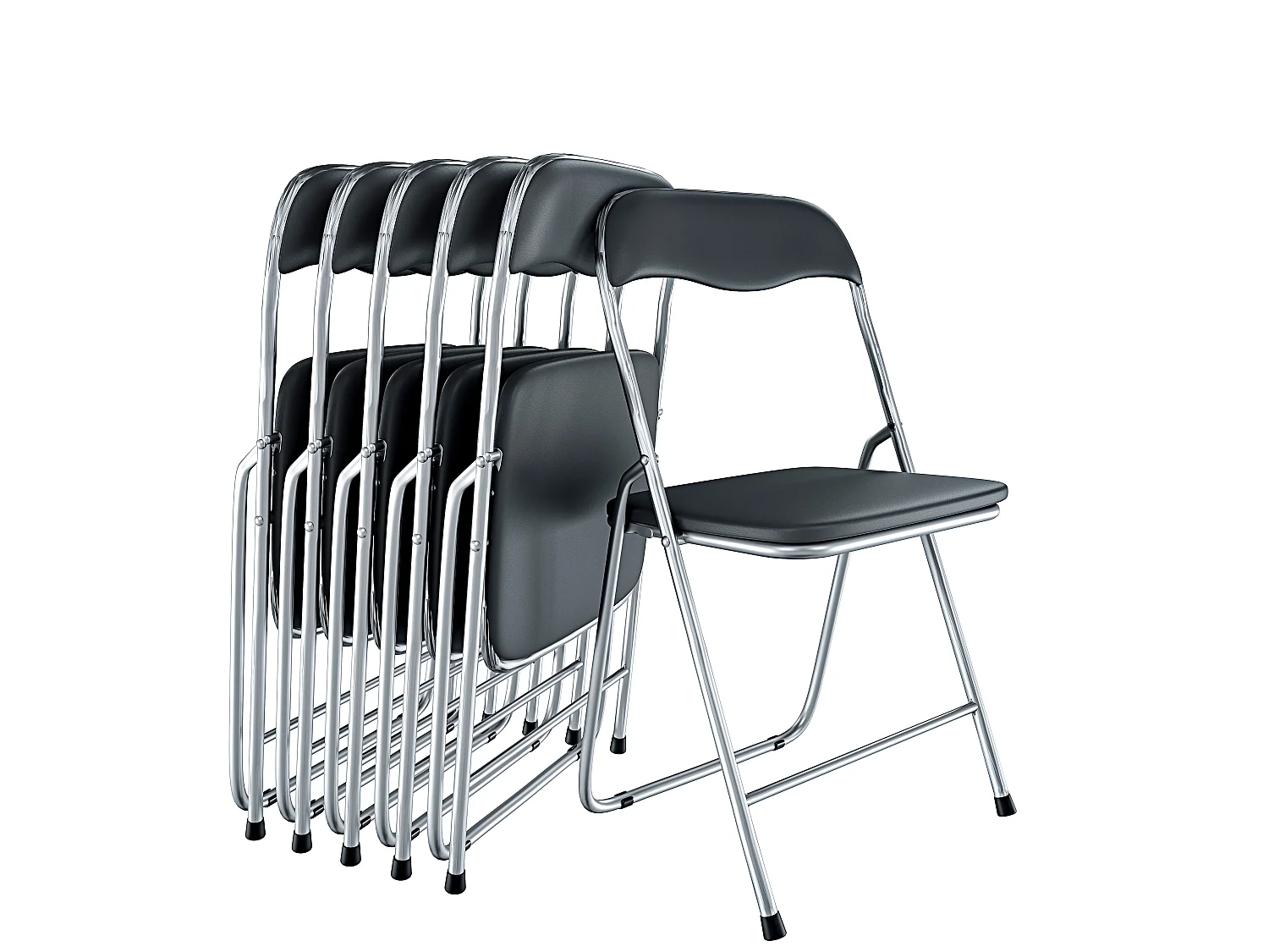 Set 6 Sedia Pieghevole Slim Opaca Metallo Sedie Salvaspazio Ufficio Casa Campeggio Salotto Cucina Ecopelle Comoda Seduta Imbottita 78x44x44 cm Nero
