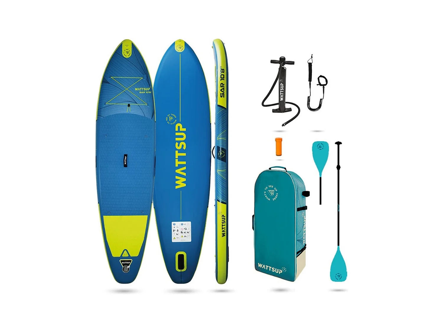 Sup Gonflable WATTSUP SAR 10'8 - 325x84x15cm Dropstitch - Pack Pagaie Leash Pompe Sac de Transport