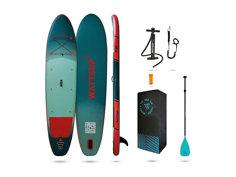 Aufblasbares Sup WATTSUP F12 12' - 366x84x15cm Dropstitch - Pack Paddel Leash Pumpe Transporttasche