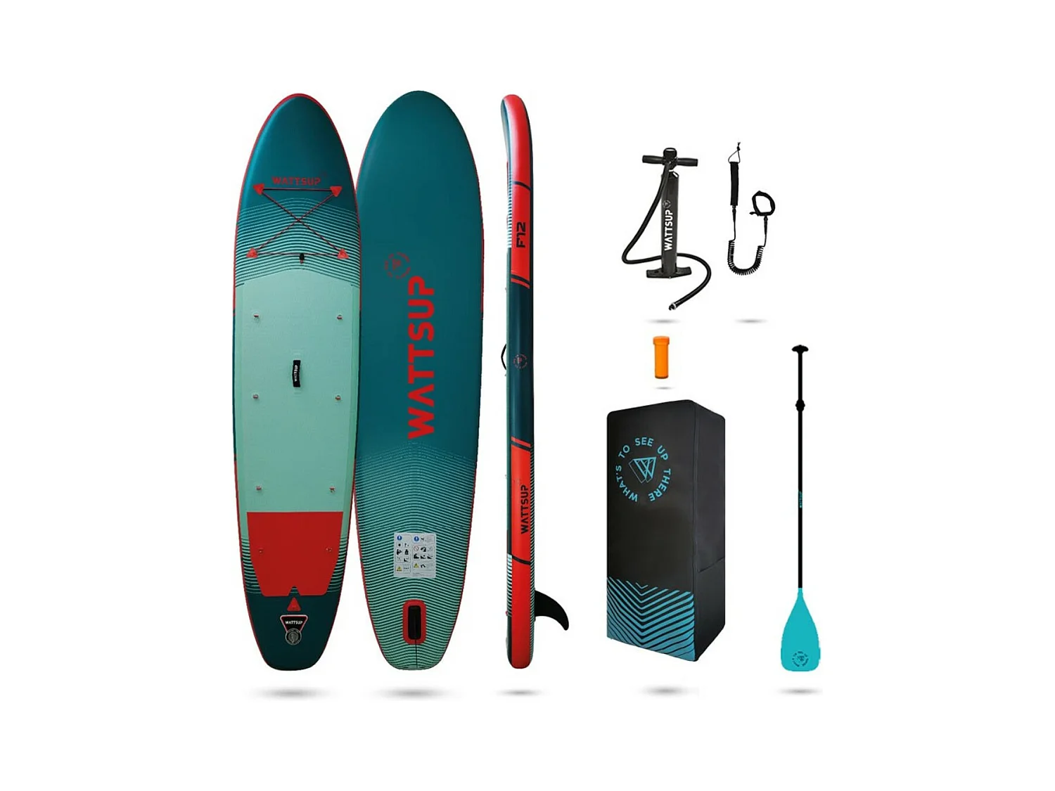 Sup Gonflable WATTSUP F12 12' - 366x84x15cm Dropstitch - Pack Pagaie Leash Pompe Sac de Transport