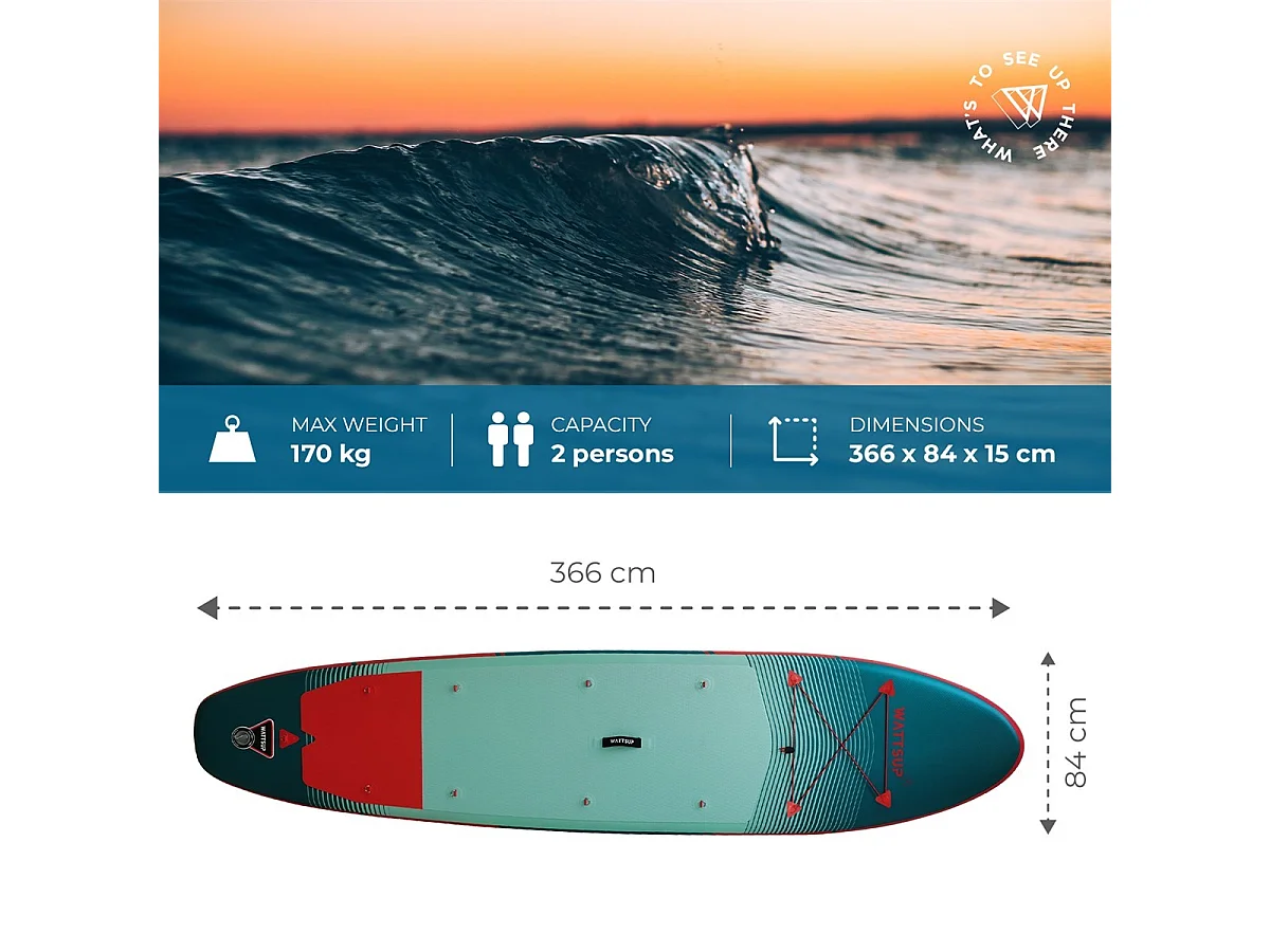 Sup Gonflable WATTSUP F12 12' - 366x84x15cm Dropstitch - Pack Pagaie Leash Pompe Sac de Transport