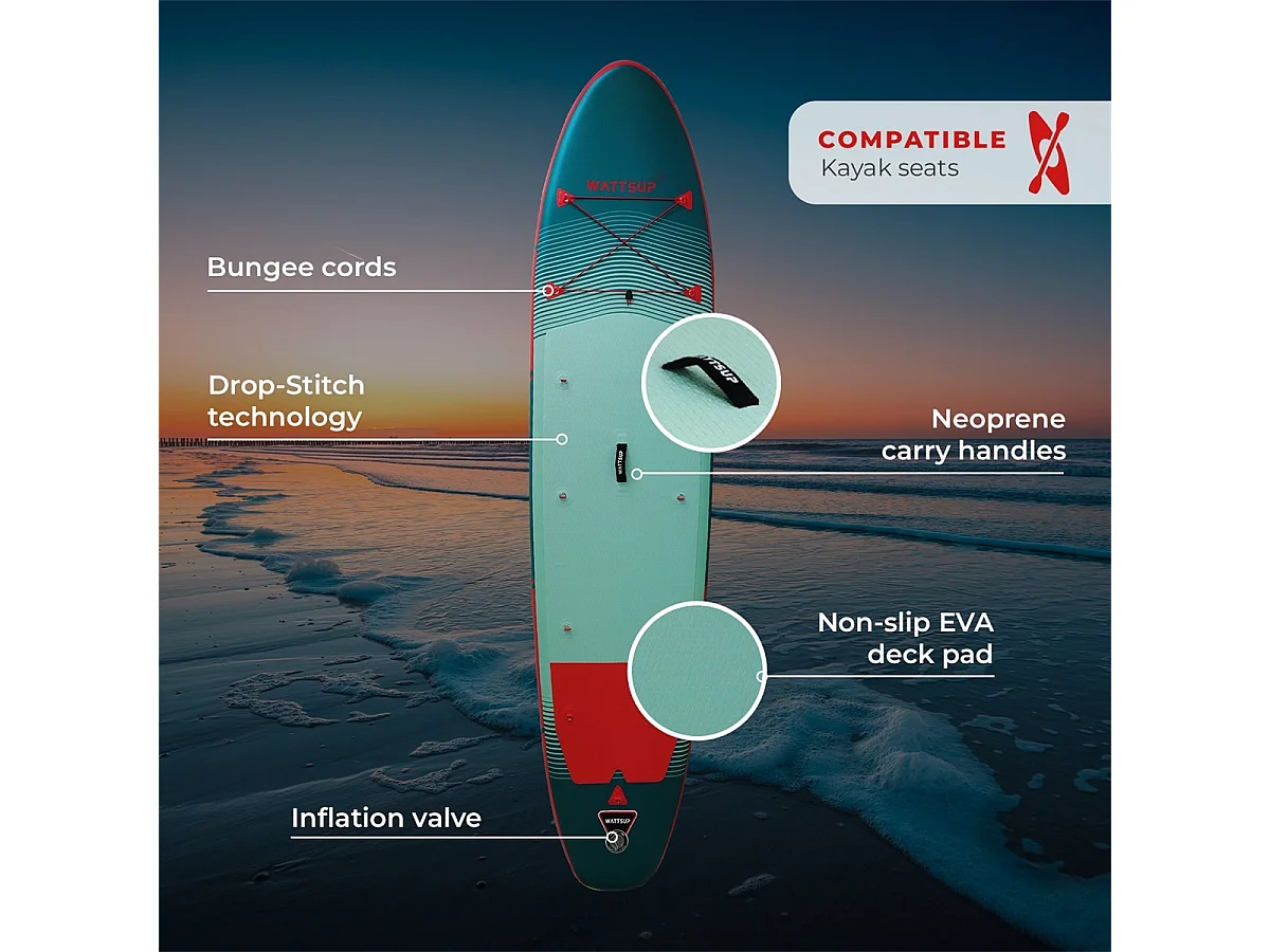 Sup Gonflable WATTSUP F12 12' - 366x84x15cm Dropstitch - Pack Pagaie Leash Pompe Sac de Transport