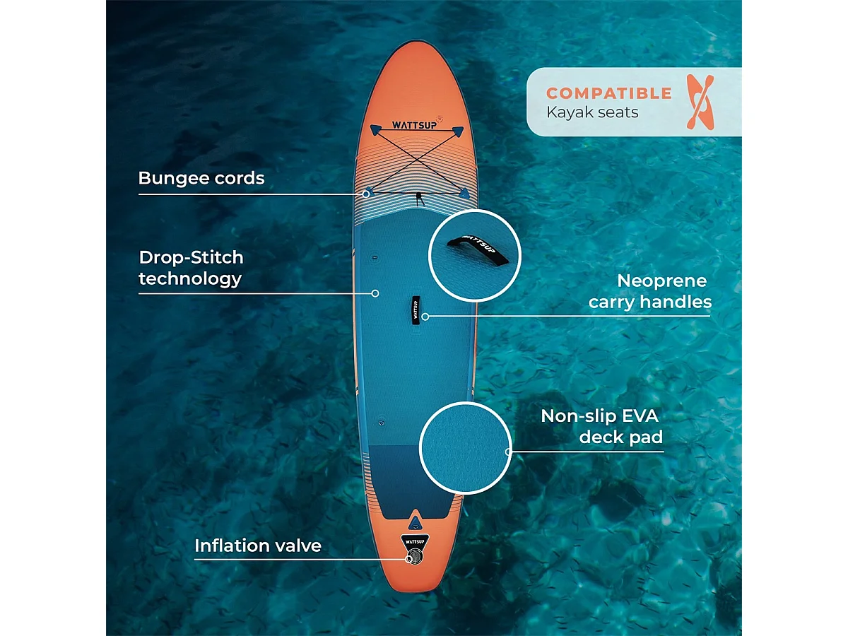 Sup gonfiabile WATTSUP F11 11' - 325x81x15cm Punto Goccia - Confezione Pagaia Guinzaglio Pompa Borsa da trasporto