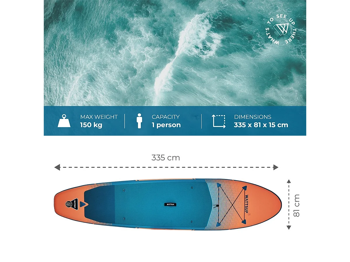 Sup gonfiabile WATTSUP F11 11' - 325x81x15cm Punto Goccia - Confezione Pagaia Guinzaglio Pompa Borsa da trasporto