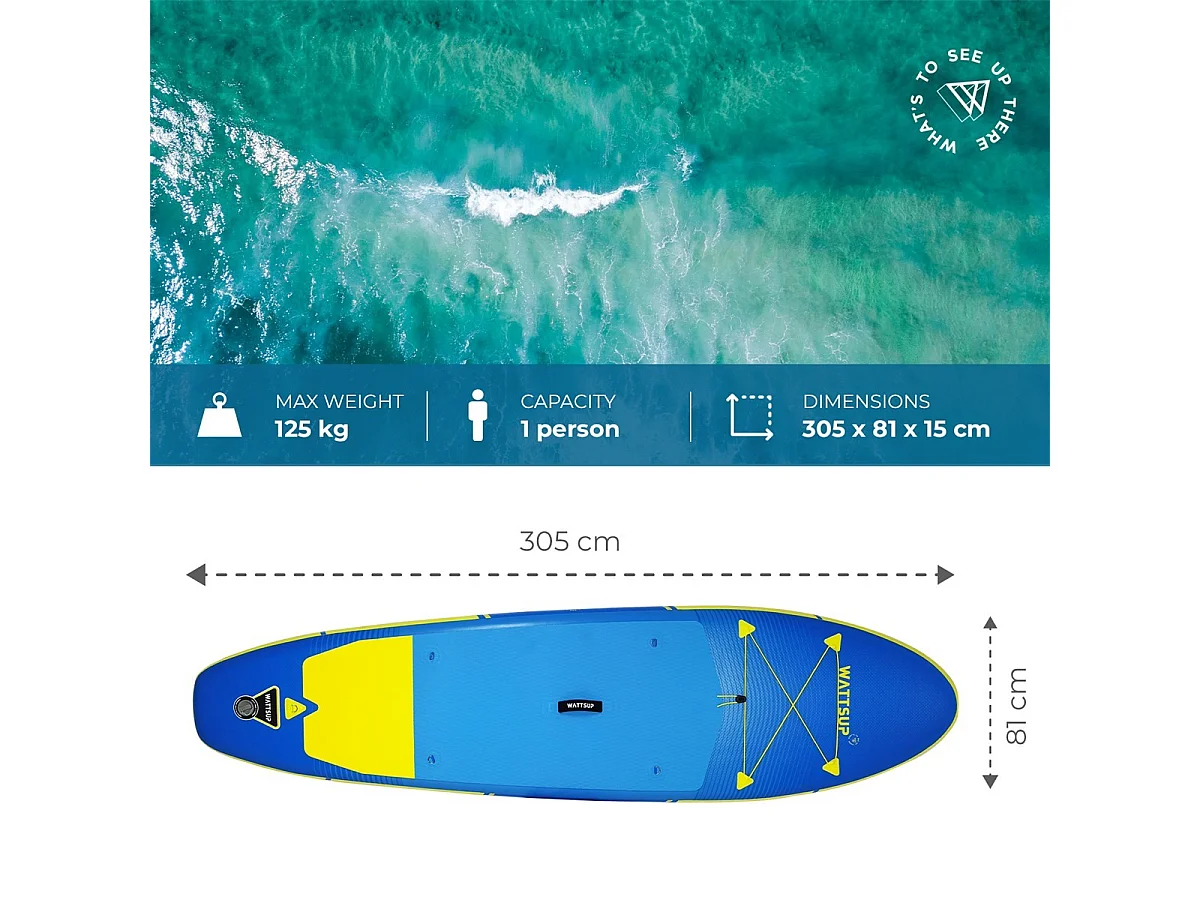 Sup Gonflable WATTSUP F10 10' - 305x81x15cm Dropstitch - Pack Pagaie Leash Pompe Sac de Transport