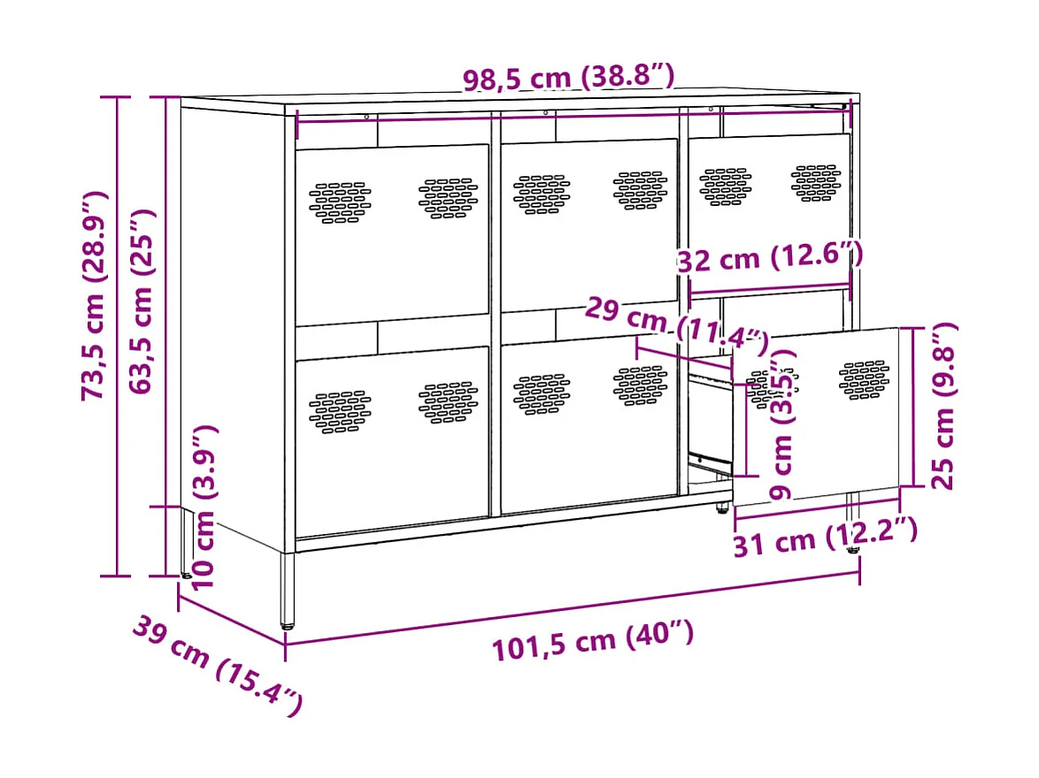 Buffet jaune moutarde 101,5x39x73,5 cm acier laminé à froid