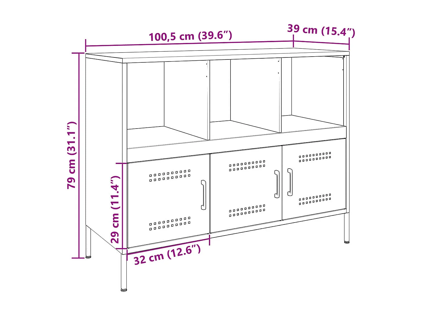 Dressoir 100,5x39x79 cm staal olijfgroen