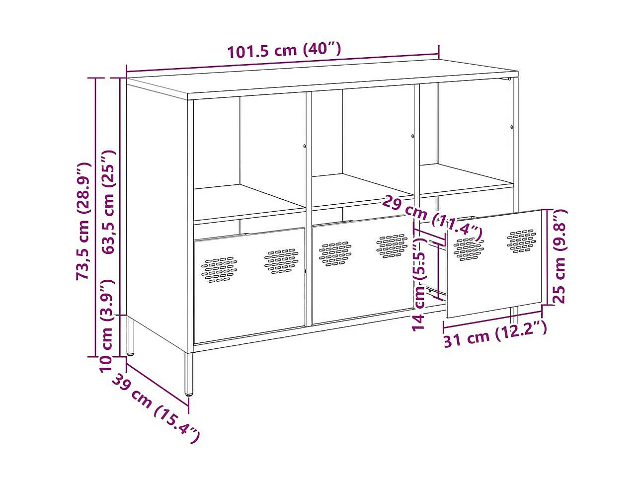 Buffet jaune moutarde 101,5x39x73,5 cm acier laminé à froid