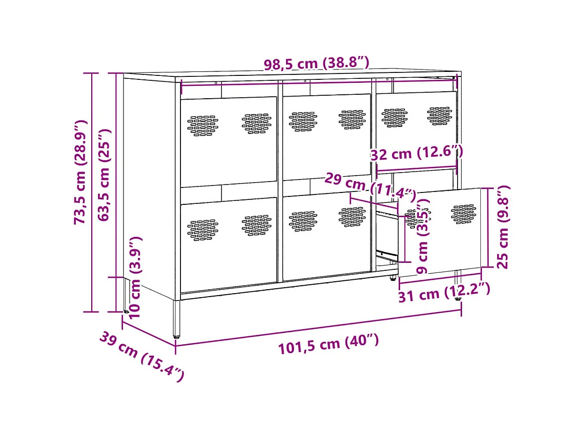 Buffet rose 101,5x39x73,5 cm acier laminé à froid