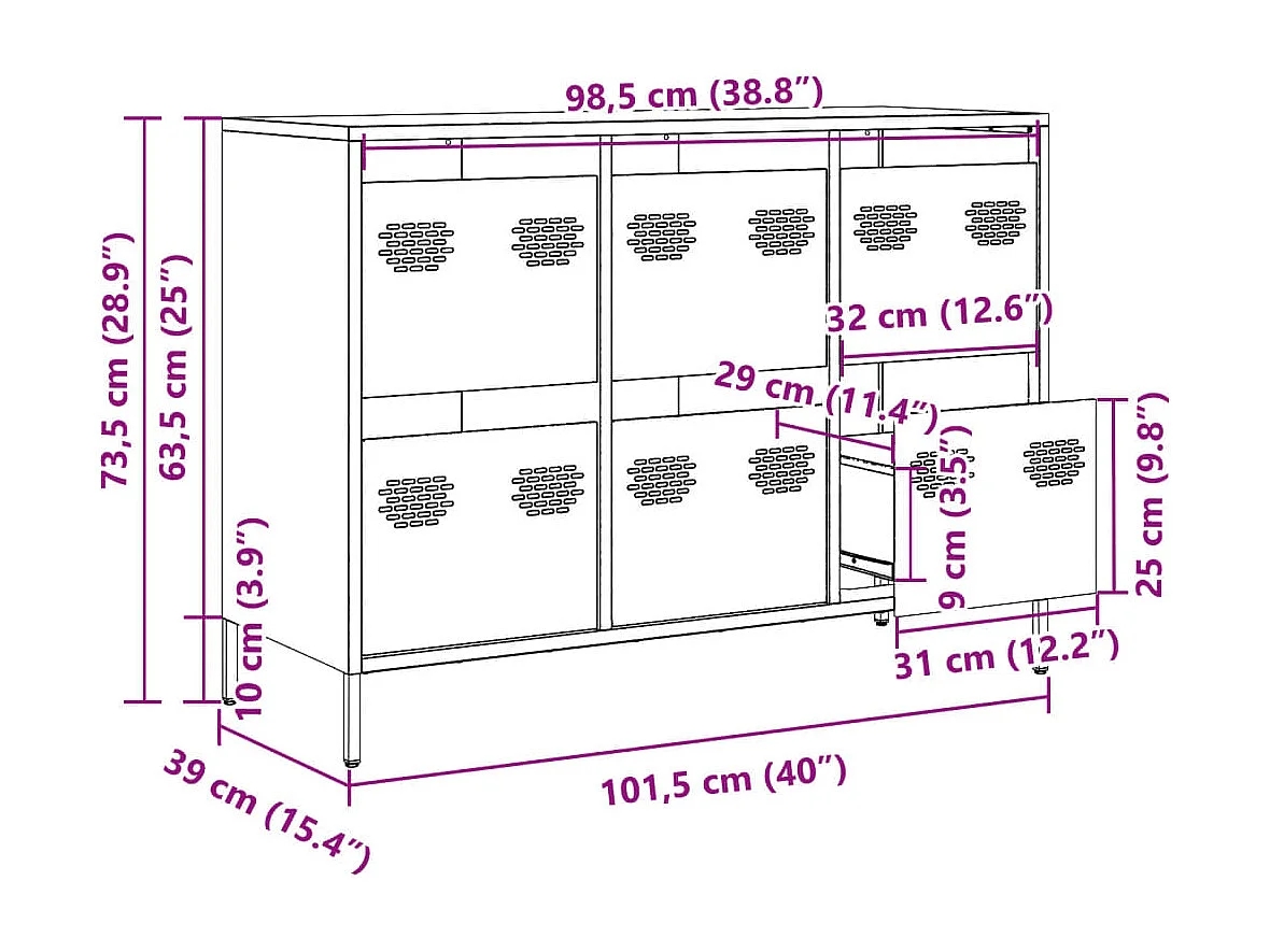 Buffet rose 101,5x39x73,5 cm acier laminé à froid