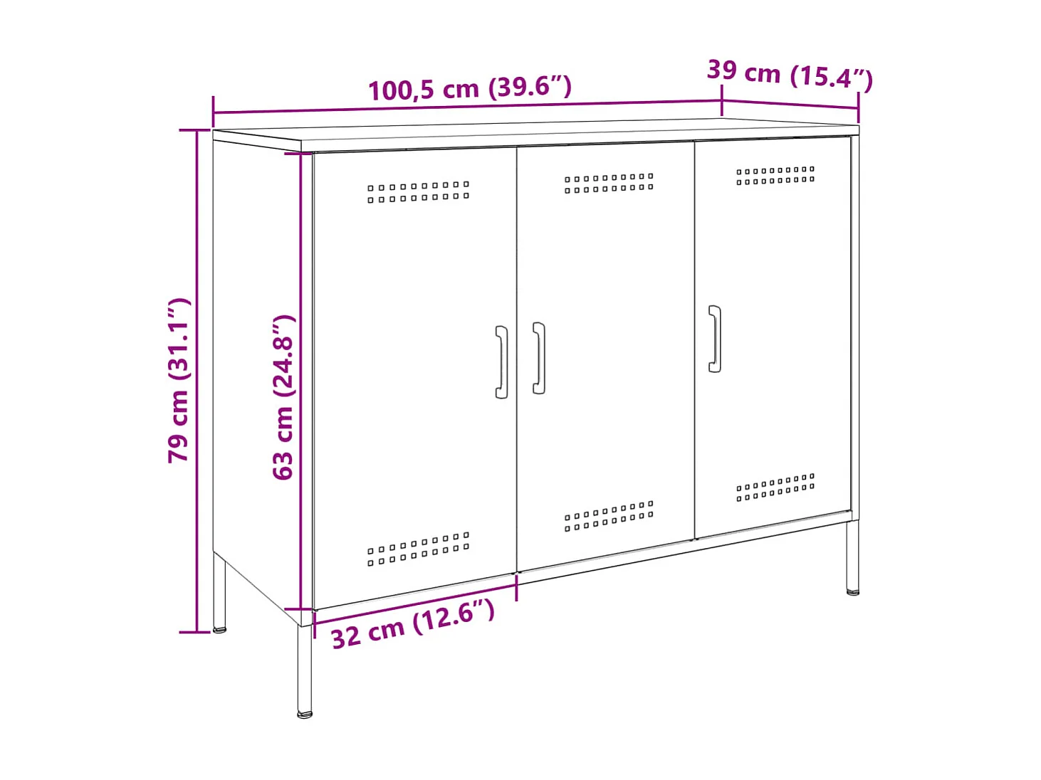 Buffet rose 100,5x39x79 cm acier