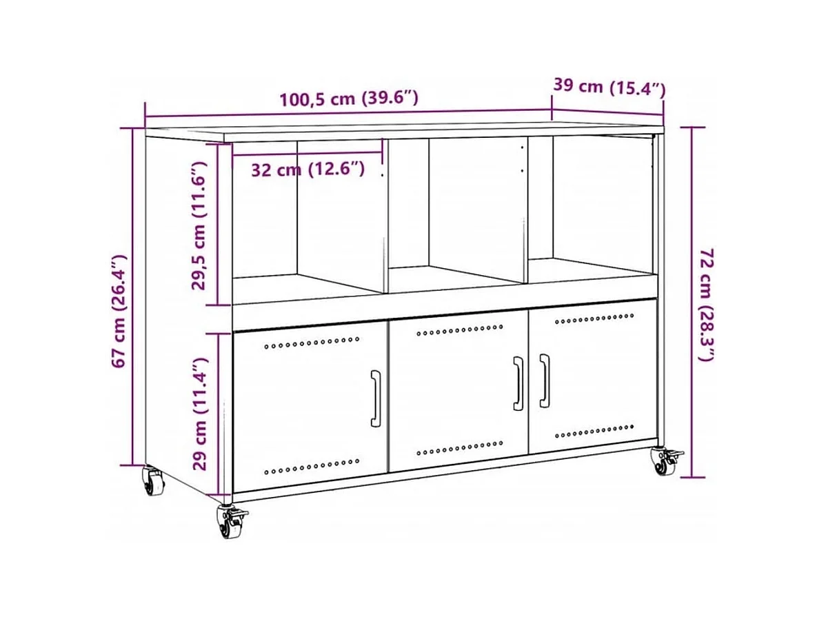 Buffet rose 100,5x39x72 cm acier