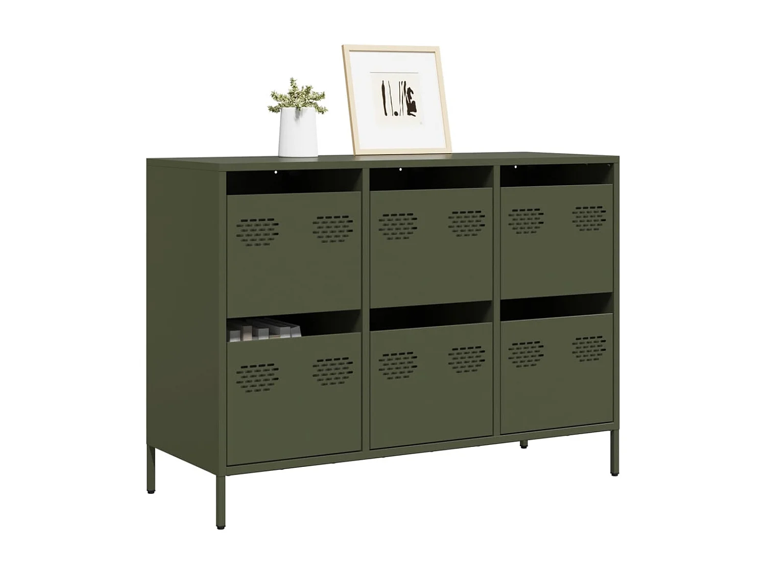 Zielony bufet zimny z laminowanej stali z 6 szufladami dla praktycznego i eleganckiego przechowywania