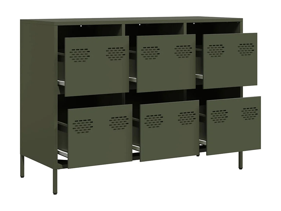 Zielony bufet zimny z laminowanej stali z 6 szufladami dla praktycznego i eleganckiego przechowywania
