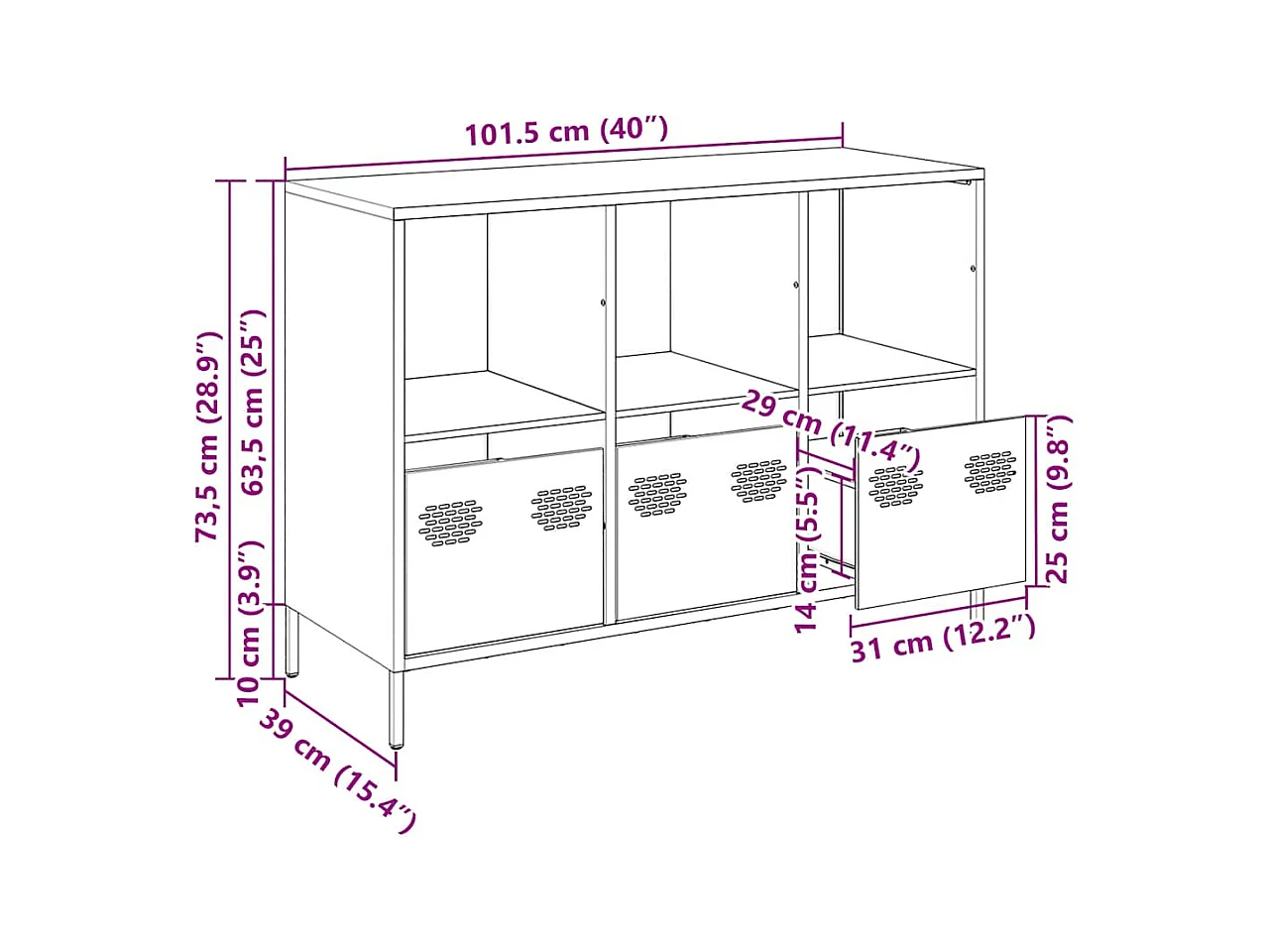 Buffet rose 101,5x39x73,5 cm acier laminé à froid