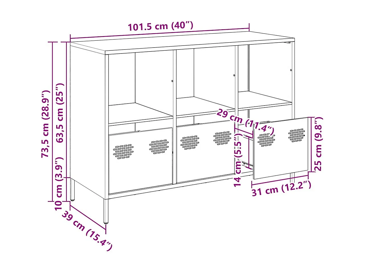 Buffet rose 101,5x39x73,5 cm acier laminé à froid