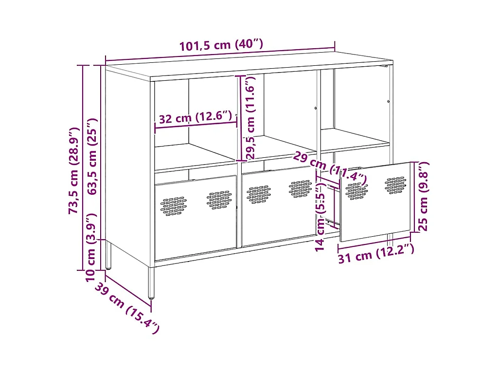 Sideboard Rosa 101,5x39x73,5 cm Kaltgewalzter Stahl